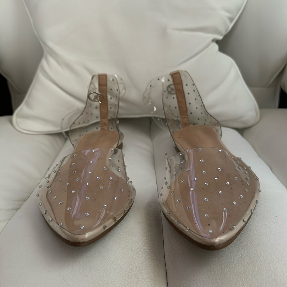 Rampage Women's Clear Crystal Embellished D' Orsay Ankle Strap Flats Size 11